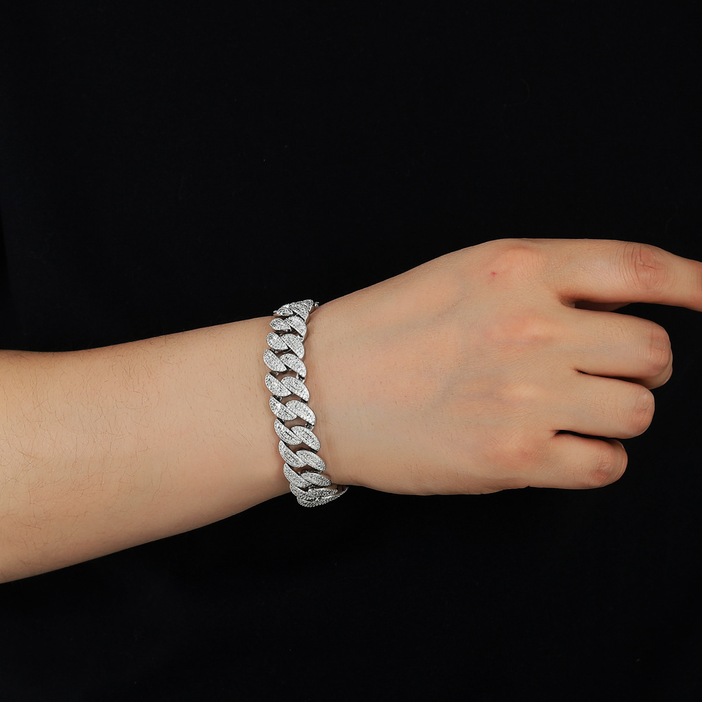 15MM High-Quality Miami Cuban Chain VVS Moissanite Iced Out Hip Hop Statement Bracelet for Men Pass the diamond tester