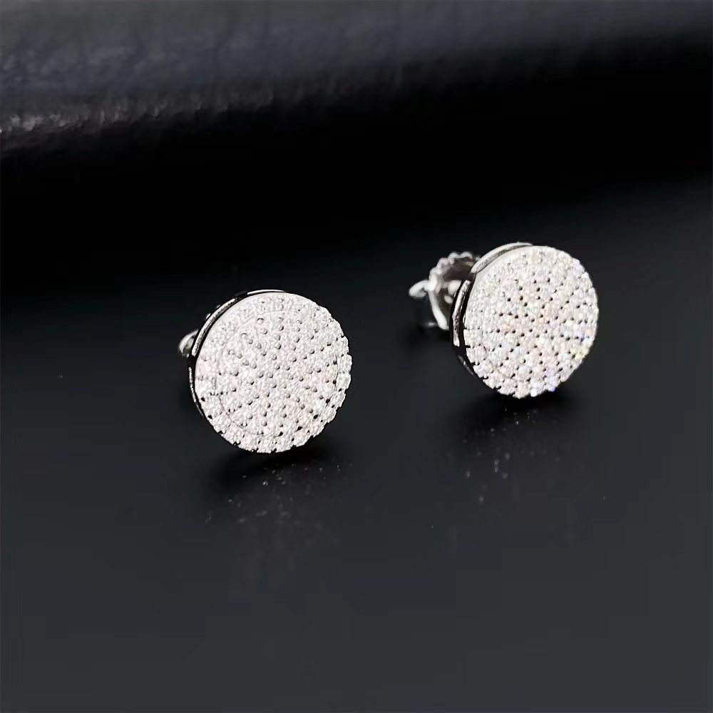Full Moissanite Earrings Iced Out Ear Studs for Women S925 Silver Earring Pass Diamonds Tester Hip Hop Jewelry Round Earrings