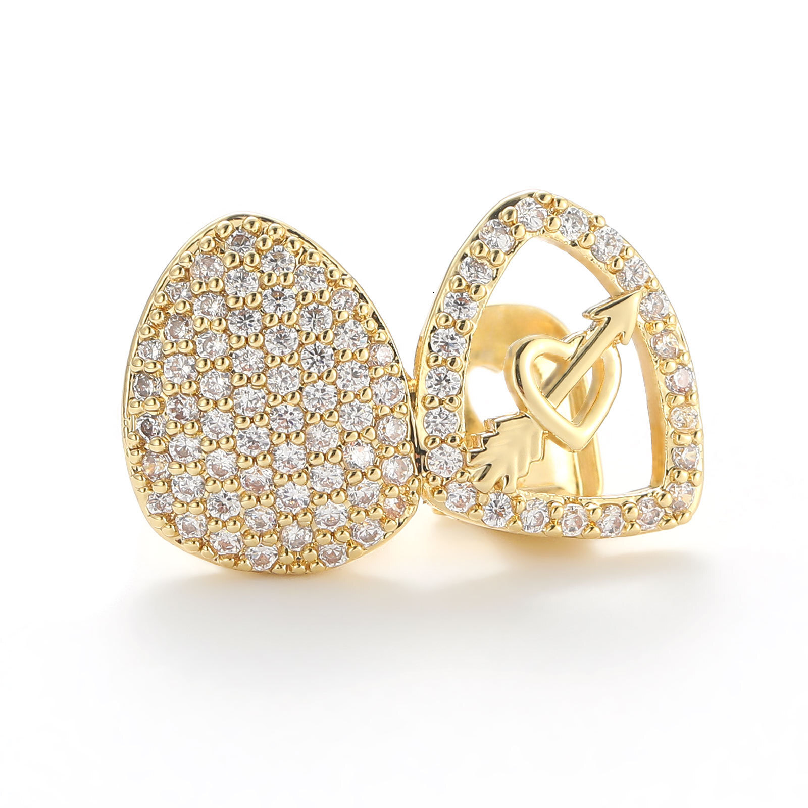 New Arrival 2-teeth Arrow Through Heart Diamond-encrusted Premium Hollow Creative Halloween Grillz
