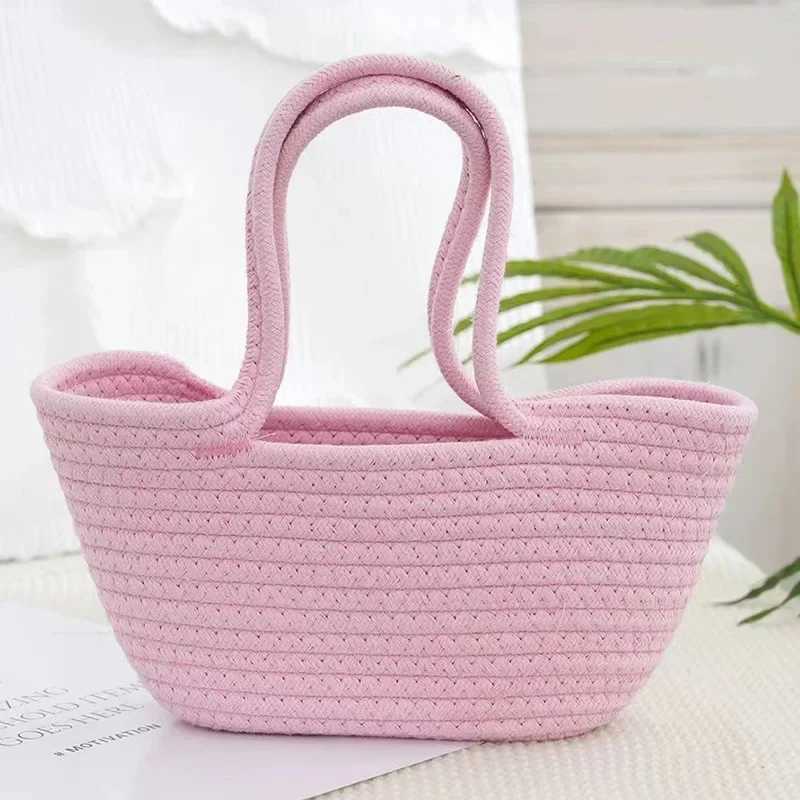 Fashionable Woven Bucket Bag Summer Handbag Single Shoulder Bag Versatile INS Vegetable Basket Handle Bag New Model XJ250627