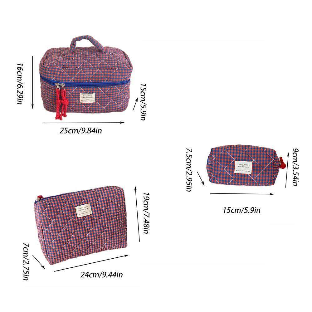 3 Bags Set Fashion Women Classic Cosmetic Large Capacity Toiletry Makeup Organizer Pouch Ladies Zipper Quilted Bag