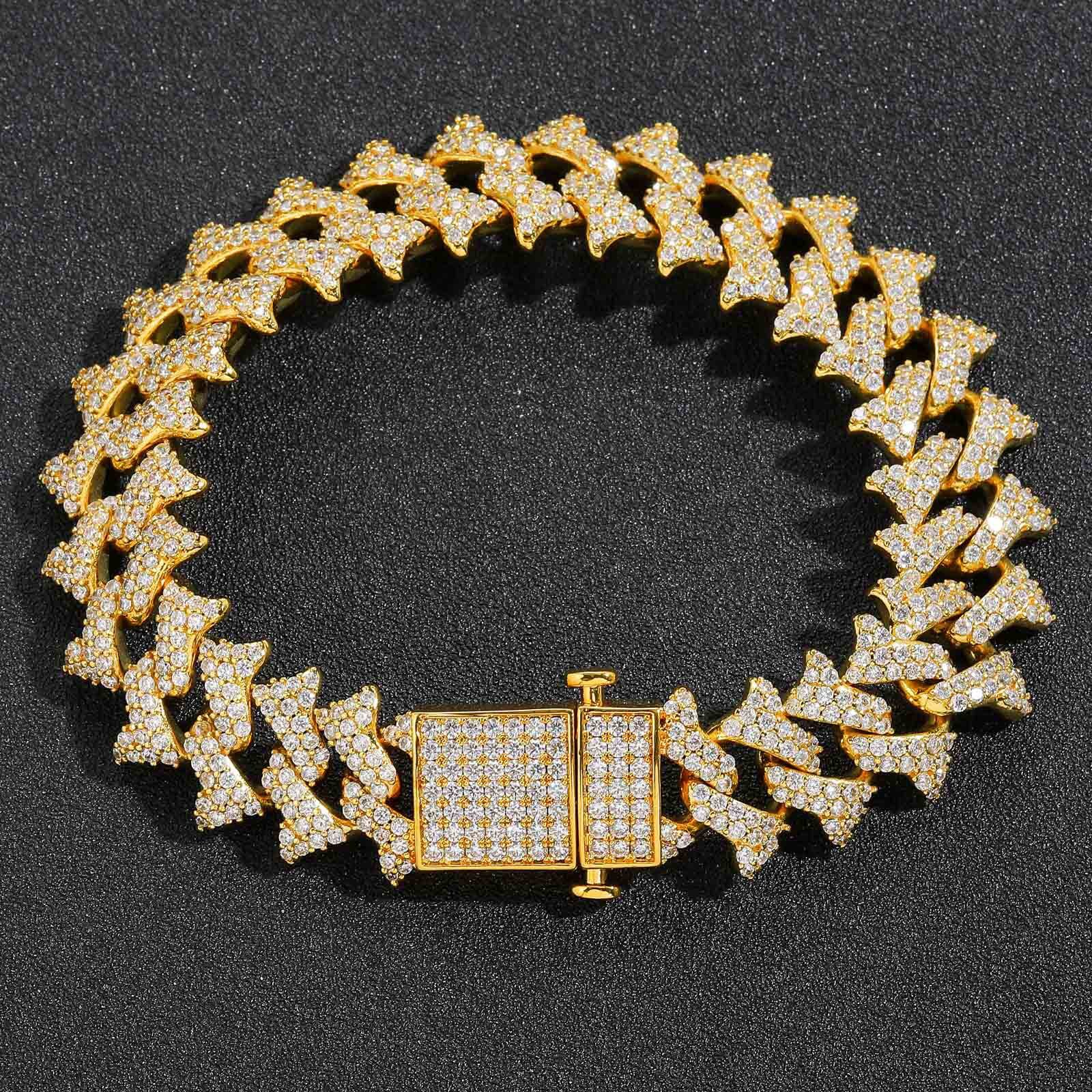18MM Spiked Thorn Cuban Chain Spring Clasp Luxury VVS Moissanite Iced Out Hip Hop Men's Statement Bracelet Passes the Diamond Tester