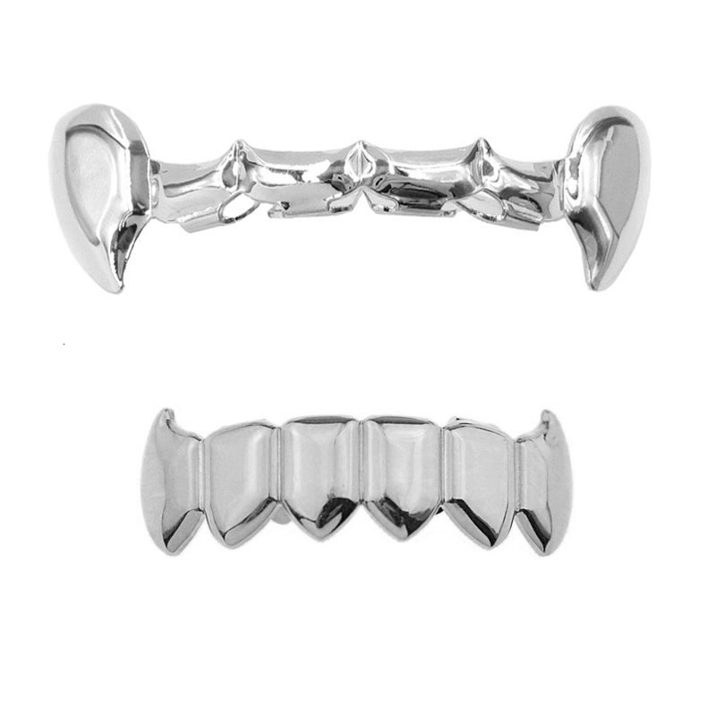 Halloween Hip Hop Vampire Fangs Gold Grillz 18k Gold Plated Premium Teeth Accessories Rapper Costume Accessories Pass the diamond tester
