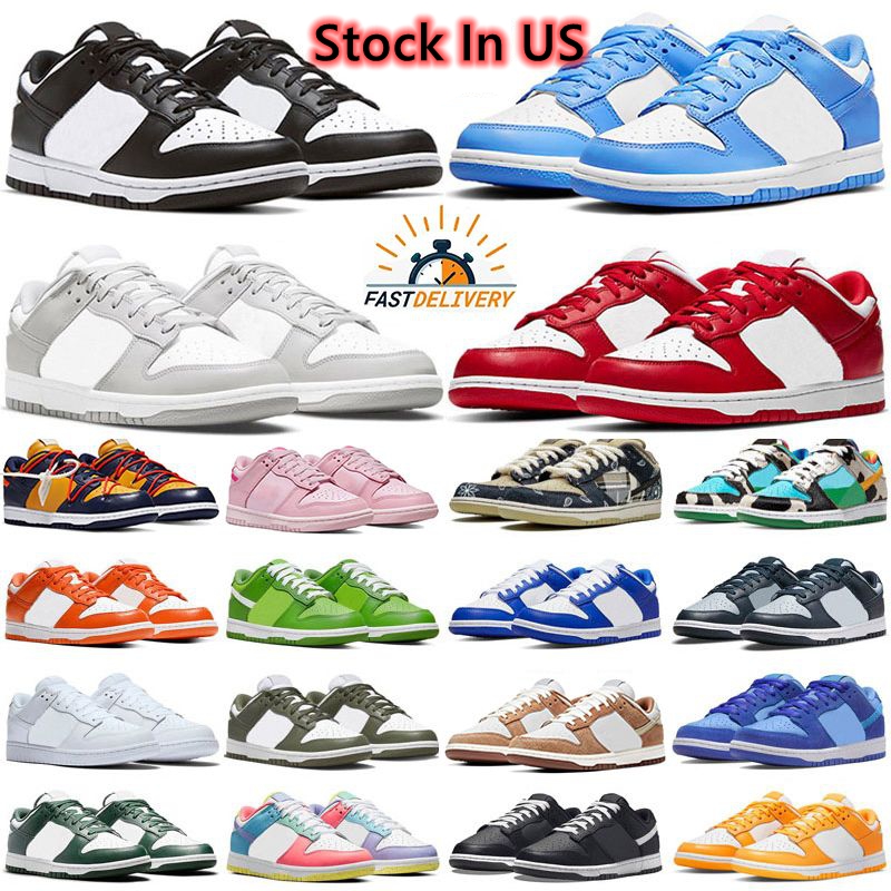 US Stocking Men Women Running Shoes Local Warehouse Flat Sneakers White Black Panda Low Shoe Photon Dust University Blue Grey Fog Triple Pink Designer Mens Trainers
