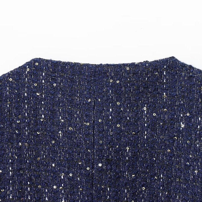 2025 Spring/Summer New Product Casual Women's Small Fragrant Coat Round Neck Buckle Pocket Decoration