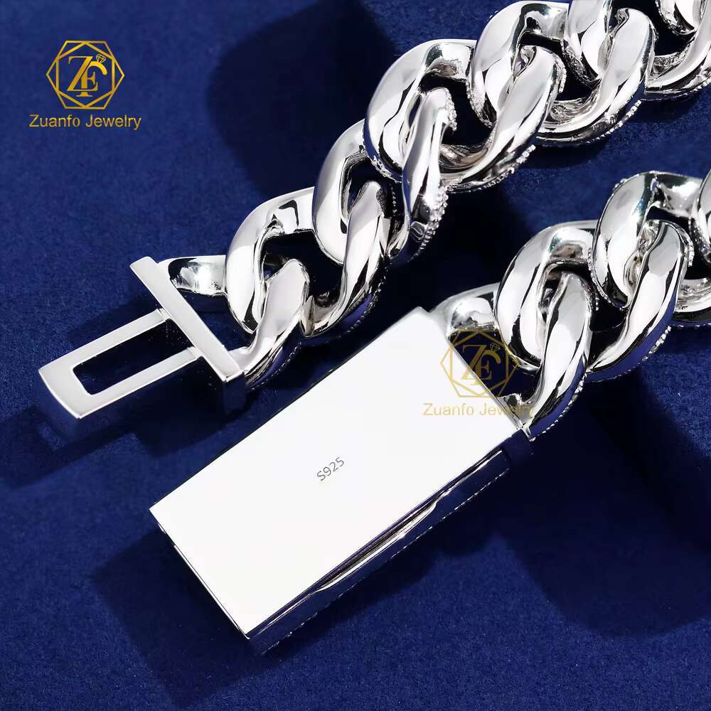 6-15mm Moissanite Cuban Link Necklace Miami 925 Silver Hip Hop Jewelry Moissanite Cuban Chain