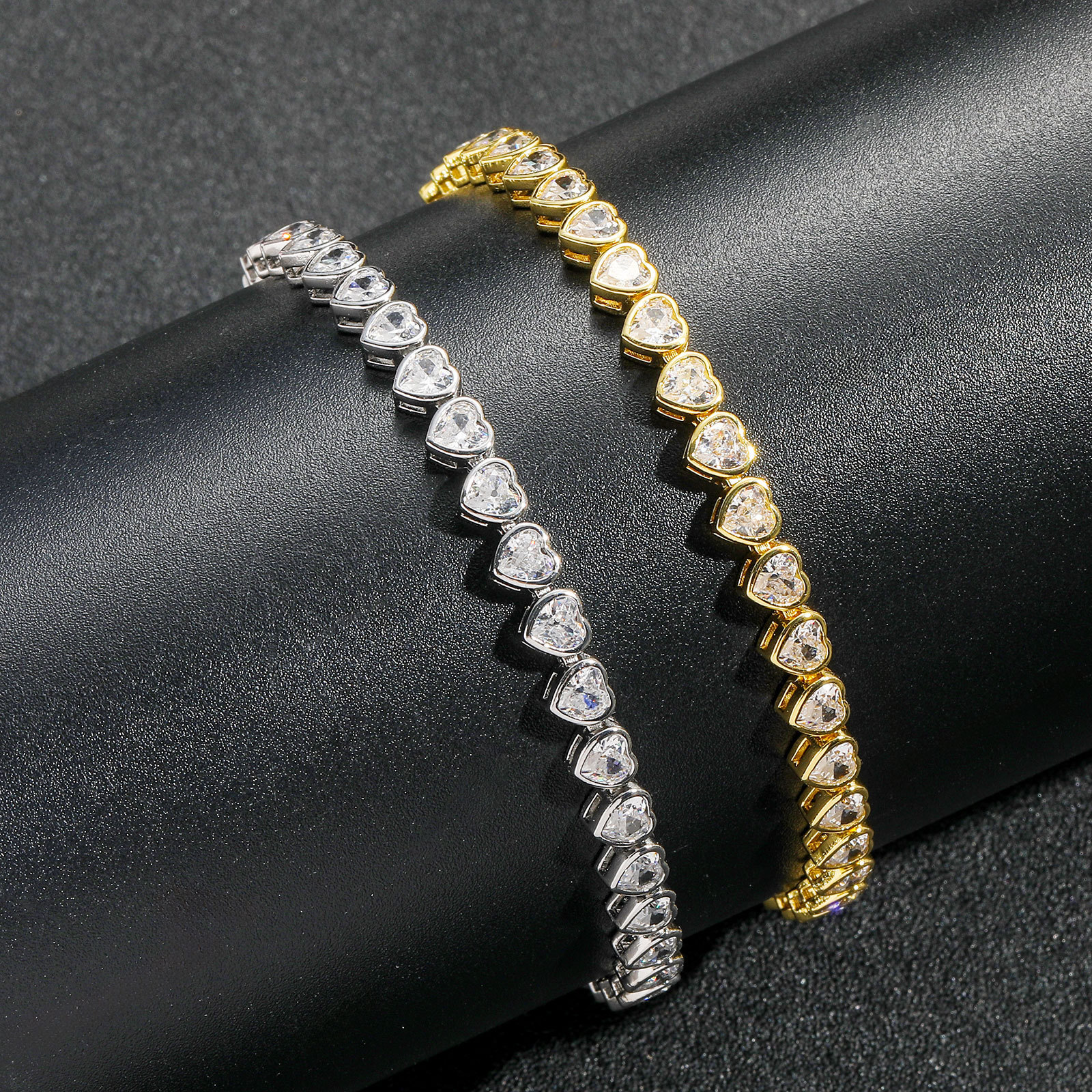 5MM Hip Hop Heart Tennis Chain Couple Bracelet - Stackable Minimalist Moissanite Iced Out Love Jewelry Passes the Diamond Tester