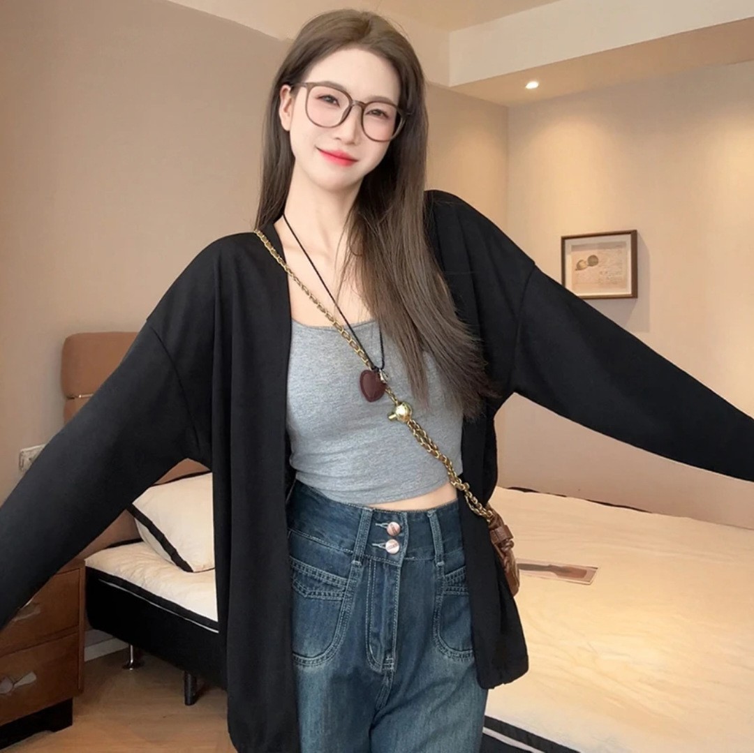 FD215 Summer Korean loose air conditioning blouse thin temperament women's cardigan