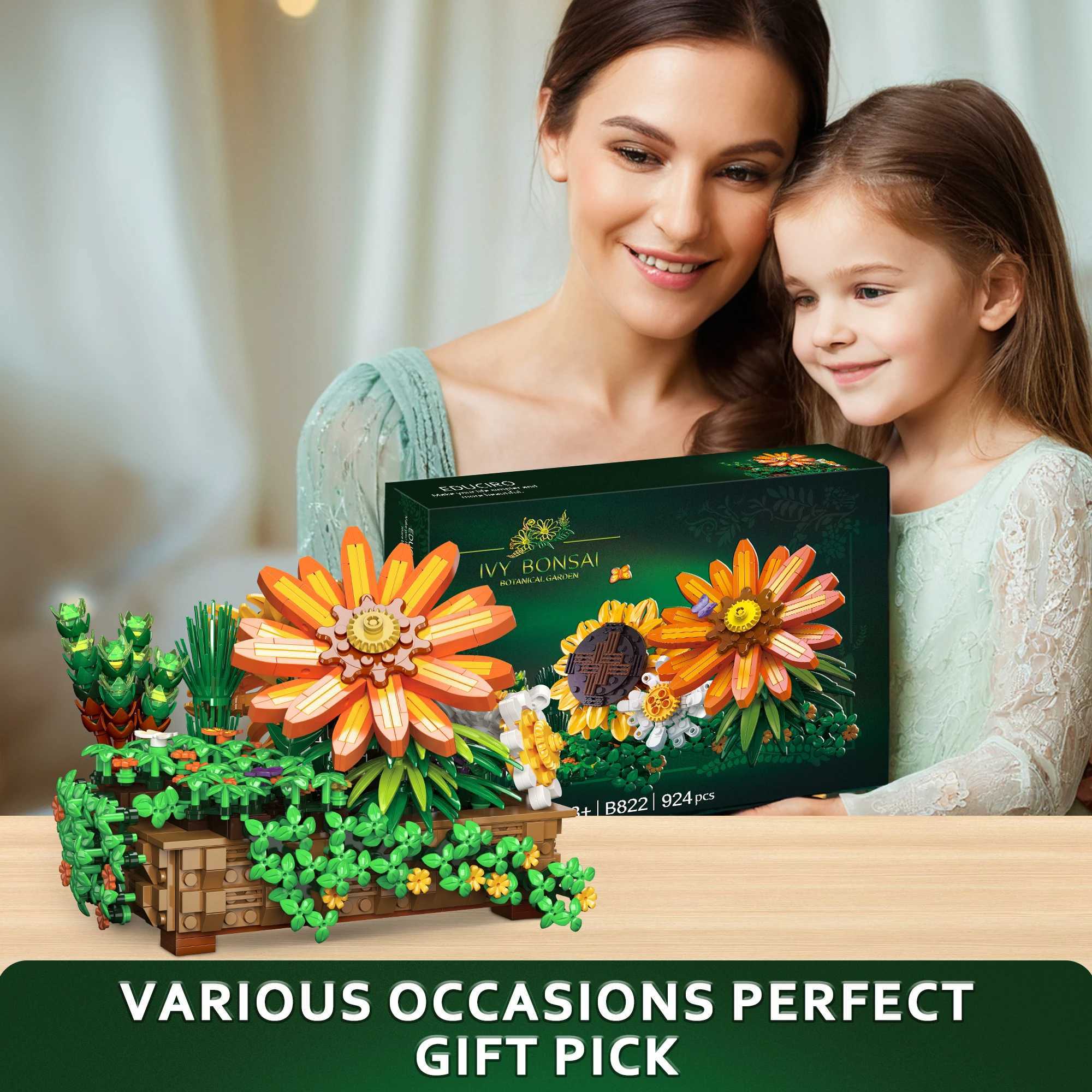 EDUCIRO Flower Botanical Bonsai Building Set - 924pcs Gift for Home Decor Adults and Kids Sunflower Chrysanthemum Y250627