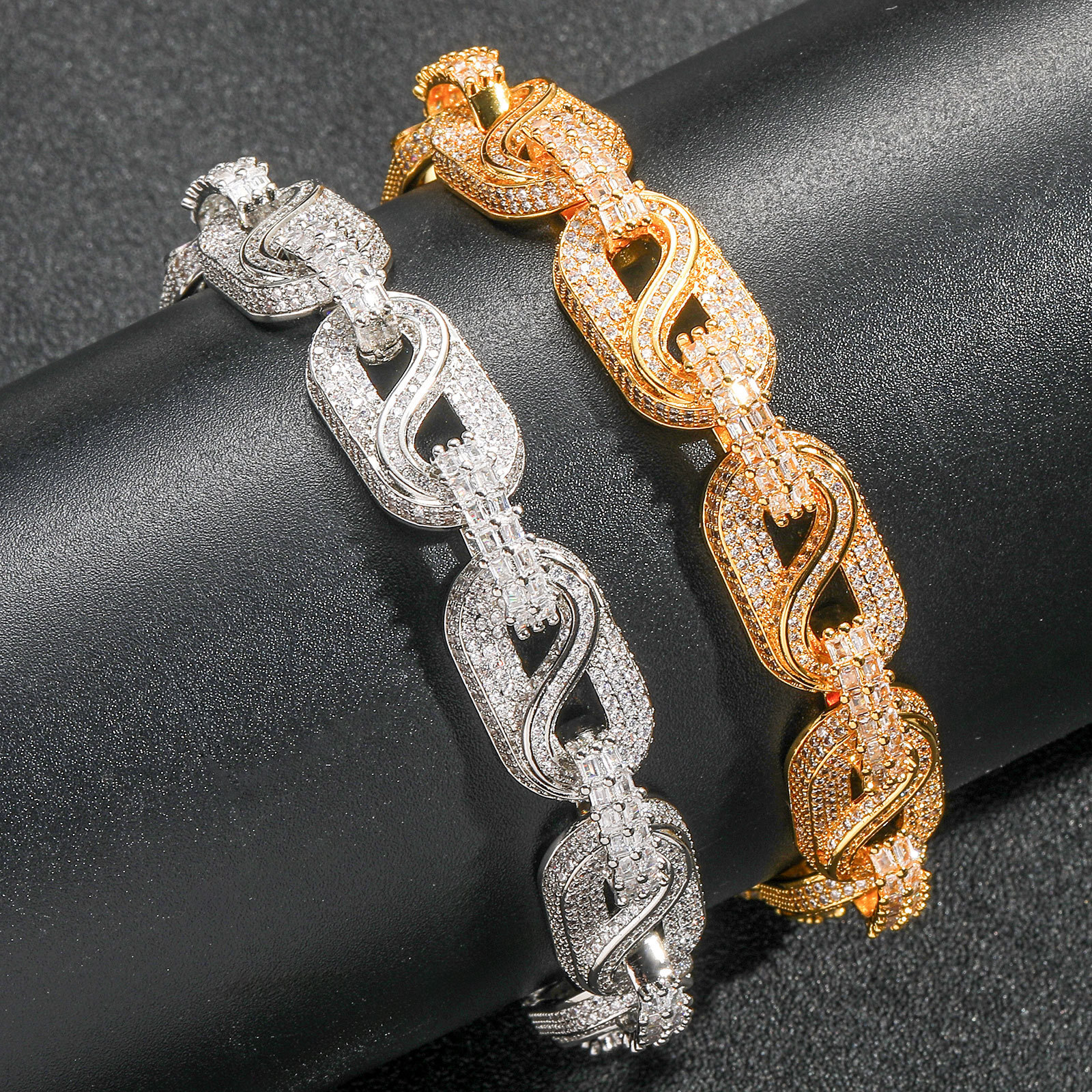 New Fashion T-Shaped Square Mixed Cut Moissanite Infinity Loop Chain - Trendy Streetwear Men's Hip Hop Iced Out Bracelet Passes the diamond teste