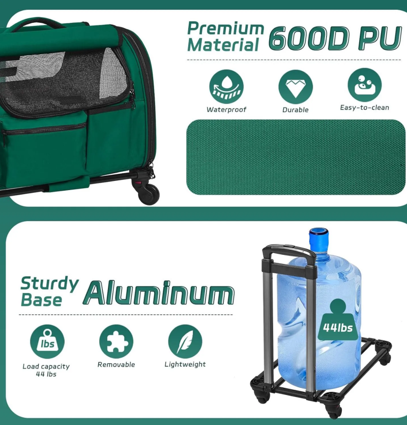 Durable Wheel-Equipped Animal Transport Tote - Ideal for Carrying 2 Cats or Dogs under 30lbs Easily during Travels