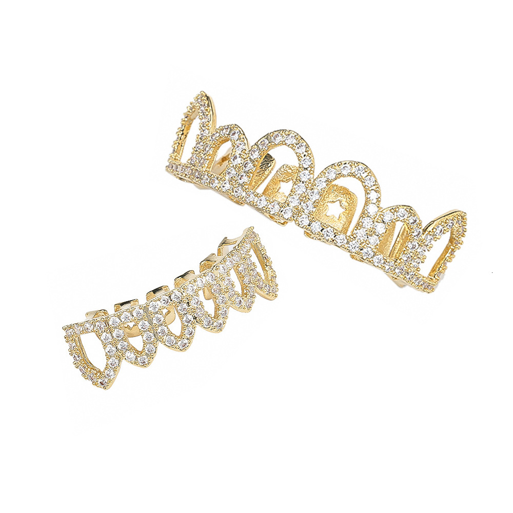 Luxury Hip Hop Gold Hollow Diamond-encrusted Halloween Gift Grillz Premium Dental Accessories Rapper Costume Accessories