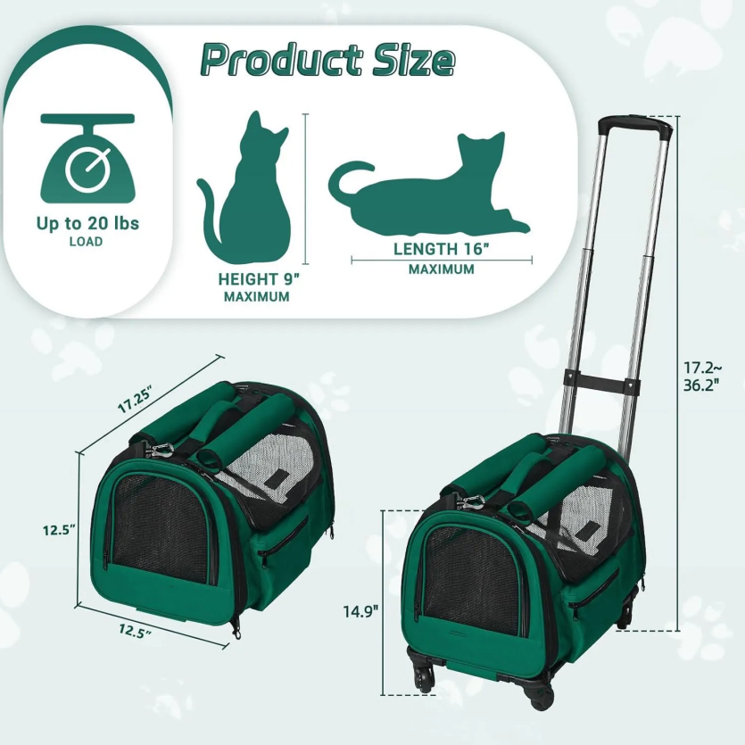 Durable Wheel-Equipped Animal Transport Tote - Ideal for Carrying 2 Cats or Dogs under 30lbs Easily during Travels
