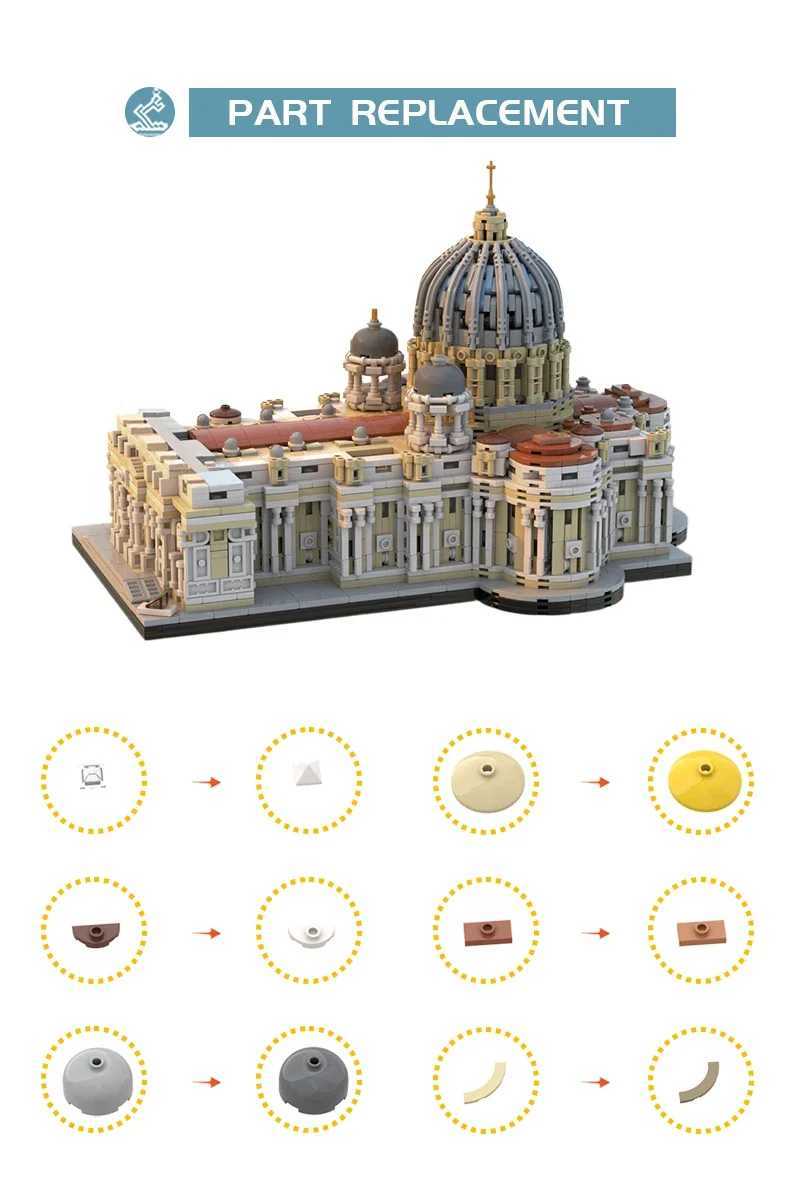MOC Architecture Church St. Peters Basilica Castle Building Blocks Set Cathedral House Collection DIY Toys Children Kid Gifts Y250627