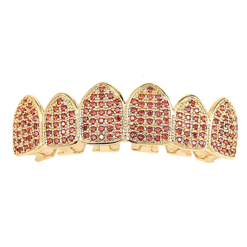hip hop grillz 18k gold plated pomegranate red moissanite iced out colorful diamond men's accessories Rapper Costume Accessories Pass the diamond