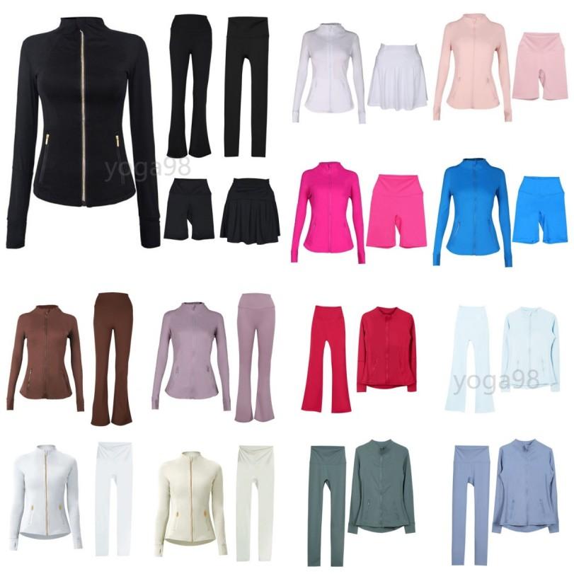 Workout set Gold zip Gym sets Women Yoga Sets jackets leggings shorts flared Pants Sets Push Up Fitness High Waist Sports Zip Up Coat Elastic Sportswear Gym Tracksuits