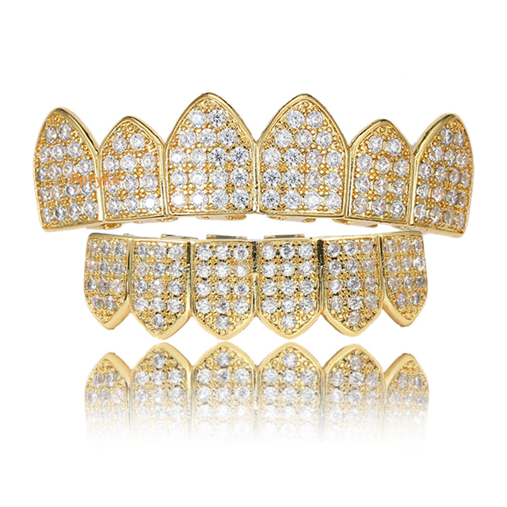 18K Gold Plated Vampire Fangs Hip Hop Grillz with Moissanite Halloween Statement Rapper Costume Accessories
