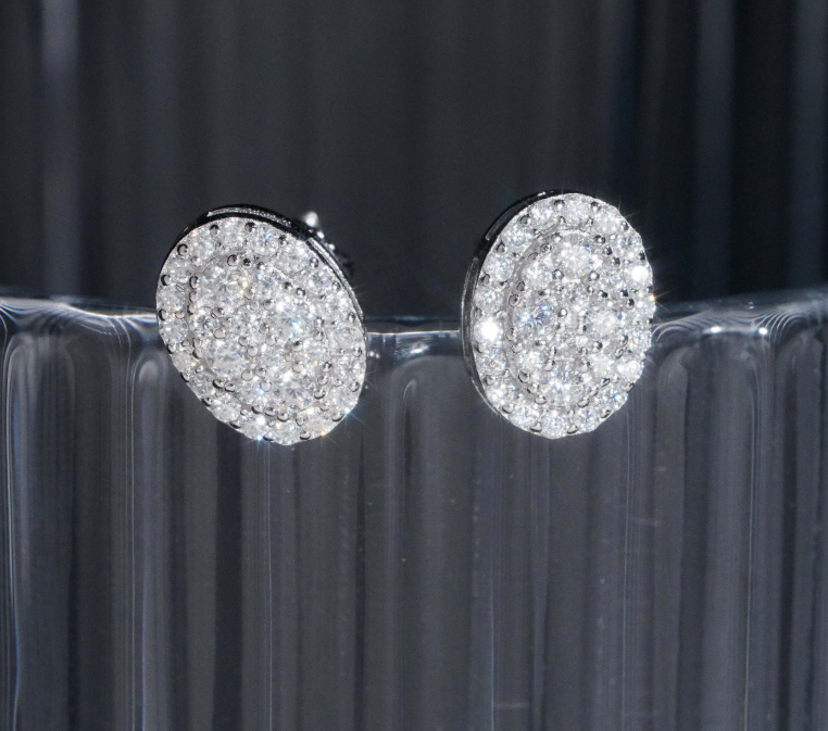 Fine Jewelry Iced Out Oval Shape Hip Hop Pass Diamond Tester 925 Sterling Silver Moissanite Stud Earrings