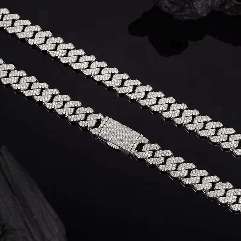 13MM Vvs Moissanite Gold and Silver Cuban Link Necklace 925 Sterling Silver Mens Moissanite Necklace