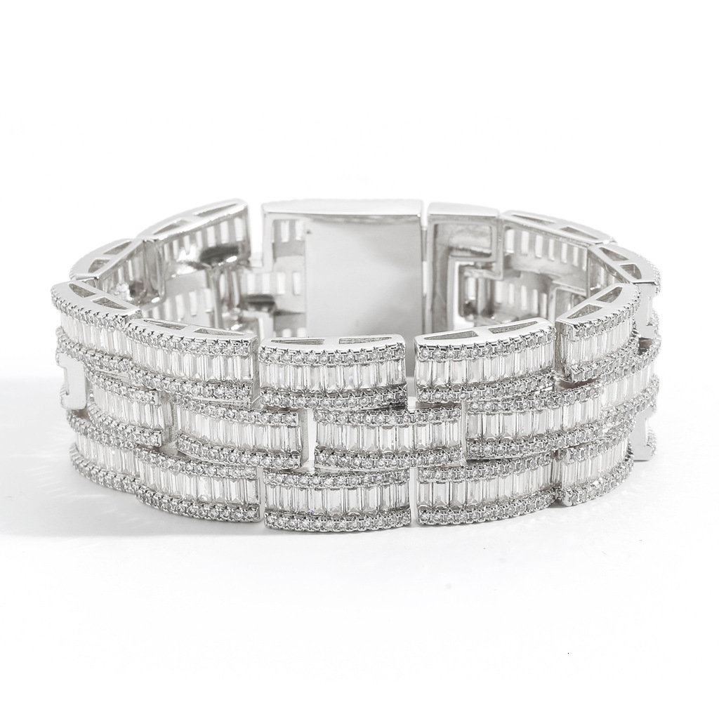 25MM Wide Spring Clasp Watch Chain Bracelet - T-Square Iced Out Moissanite Trendy Bold Niche Men's Jewelry Pass the diamond tester