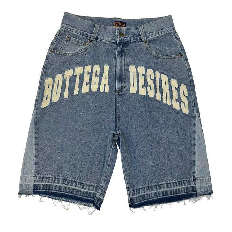 American Style Harajuku Retro Denim Shorts with Letter Embroidery Oversized Jeans Men Y2k Loose Casual Versatile Shorts Woman R250627