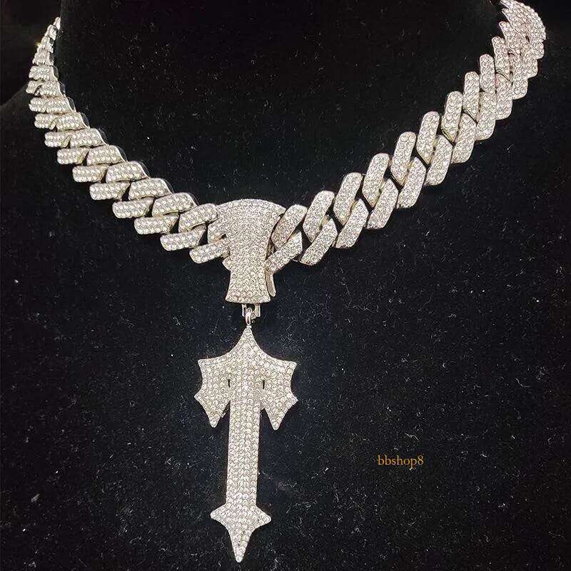 Chains Men Women Hip Hop Letter Iced Out Cross Sword Necklaces 15mm Width Rhombus Cuban HipHop Pendant Necklace Charm Jewelry
