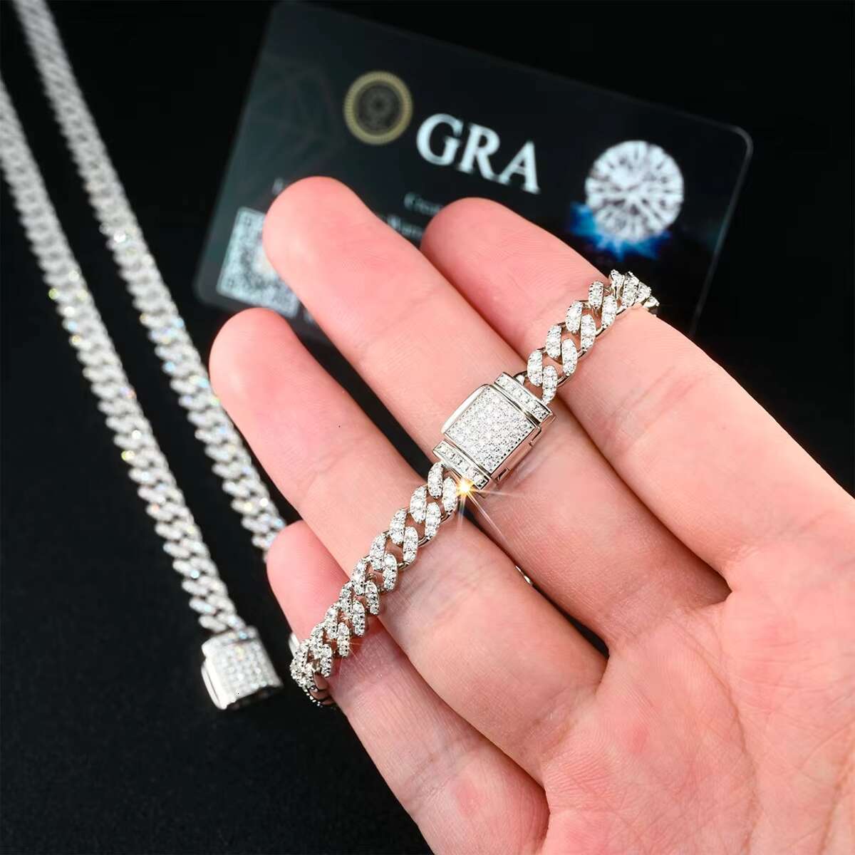 6mm One Row 925 Sterling Silver Iced Out Gra Certificates Pass Diamond Tester Vvs Moissanite Cuban Link Chain Necklace