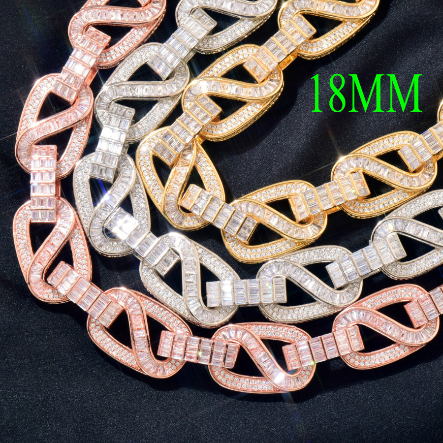 18MM Luxury VVS Moissanite Iced Out Hip Hop Trendy Brand Men's Full Diamond Necklace Bracelet Set Edgy Statement Jewelry Pass the diamond tester