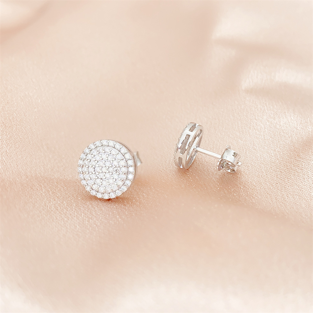 Full Moissanite Earrings Iced Out Ear Studs for Women S925 Silver Earring Pass Diamonds Tester Hip Hop Jewelry Round Earrings