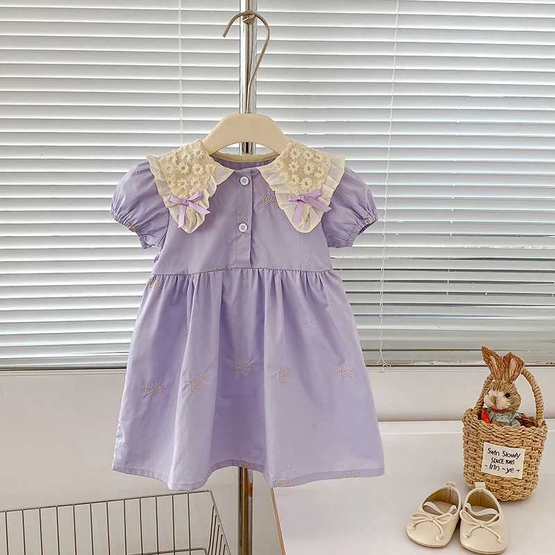 1-6Y Girls Bow Princess Dresses New Summer Baby Dress Puff Sleeve Embroidery Petal Collar Toddler Kids Cotton Cute Party Dress R250707