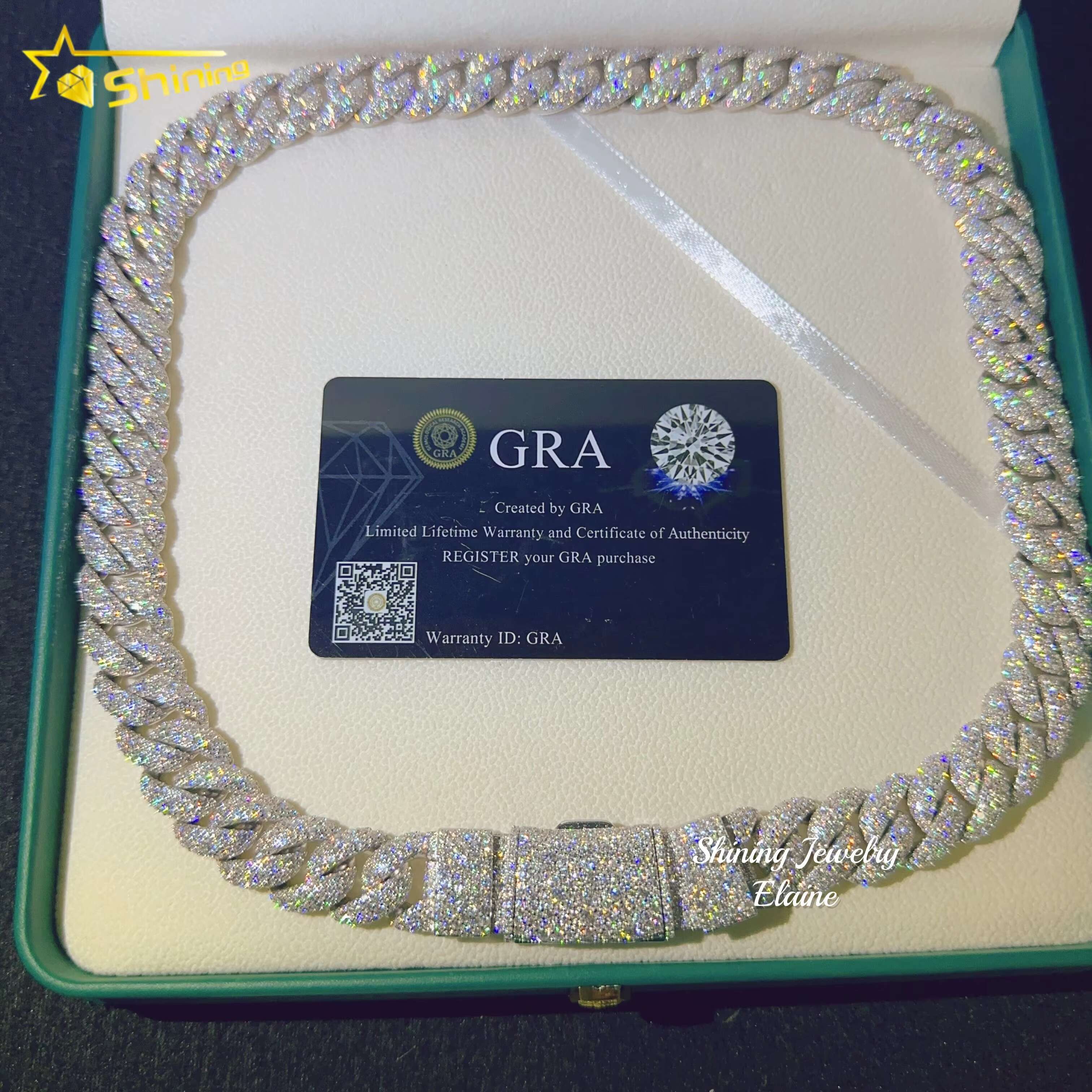 High Quality 925 Sterling Silver Custom Hip Hop Fashion Iced Out VVS Moissanite Gold 15MM Width Cuabn Bracelet Link Chain - view 6