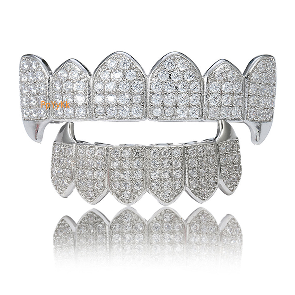 New 18K Gold Plated Vampire Fangs Iced Out Diamond Hip Hop Grillz High-end Fashion Trendy Decorative Rapper Costume Accessories