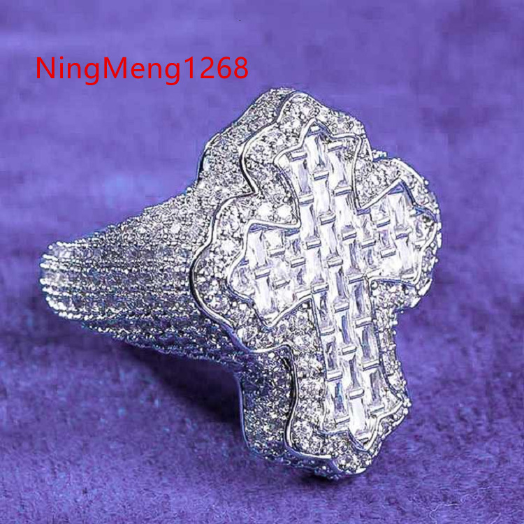 Gra Hip Hop Iced Out Bling 925 Sterling Silver Pass Diamond Tester Vvs Moissanite Cross Cuban Link Black Man Moissanite-Ring