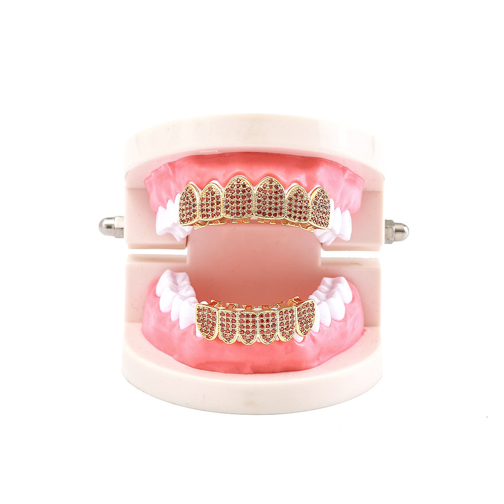 hip hop grillz 18k gold plated pomegranate red moissanite iced out colorful diamond men's accessories Rapper Costume Accessories Pass the diamond