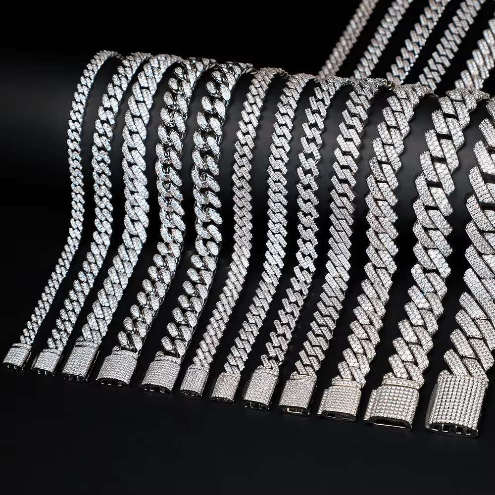 Pass Diamond Test Hip Hop Jewelry Vvs Stone Shiny 2row 3row 4row Men 925 Sterling Silver Necklace Moissanite Cuban Link Chain