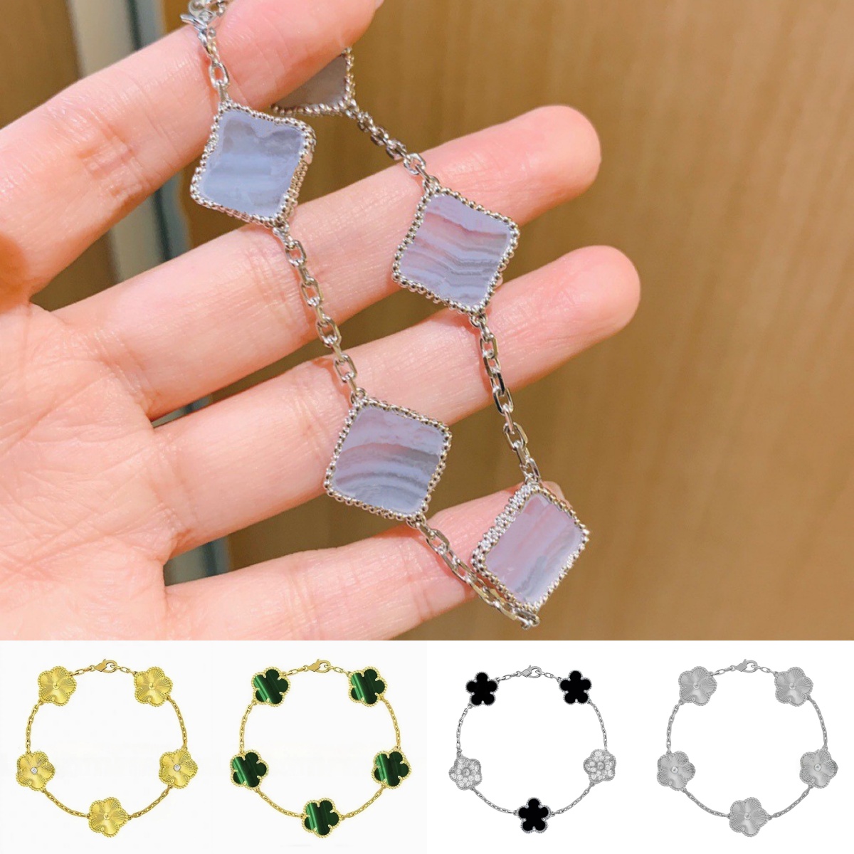 Four leaf clover bracelet designer bracelet for women classic charm jewelry mother of pearl moissanite white black red bracelet for men jewlery fast shipping