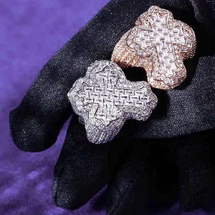 Gra Hip Hop Iced Out Bling 925 Sterling Silver Pass Diamond Tester Vvs Moissanite Cross Cuban Link Black Man Moissanite-Ring