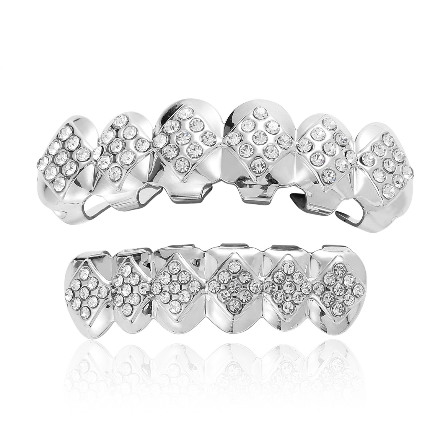 18k gold plated rhombus iced out 6-tooth vampire hip hop grillz premium fashion halloween accessories Pass the diamond tester
