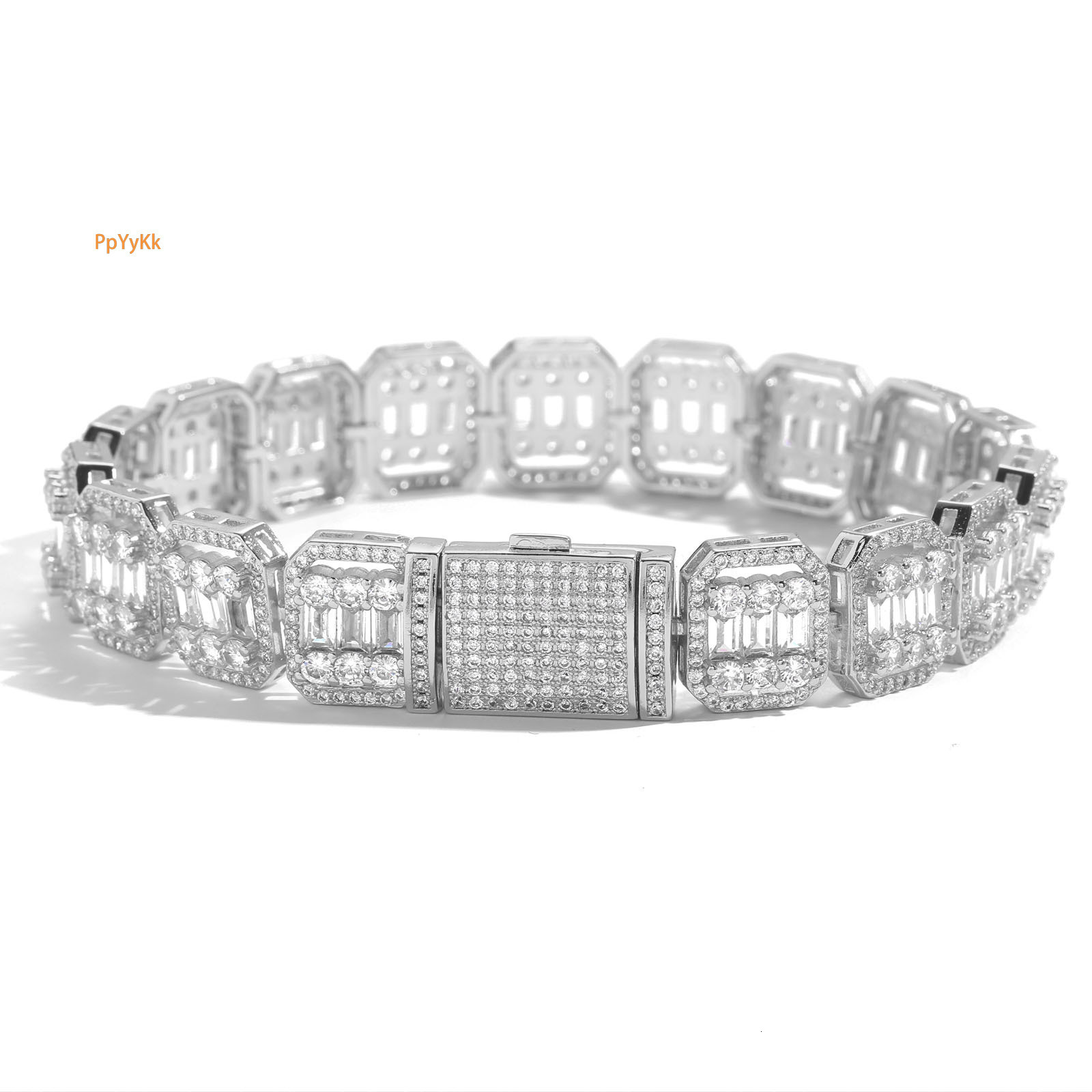 Iced Out Bling 13mm Wide Moissanite Ice Cube Chain Flip Clasp Hollow Out Hip Hop Men's Bracelet Statement Piece Pass the diamond tester