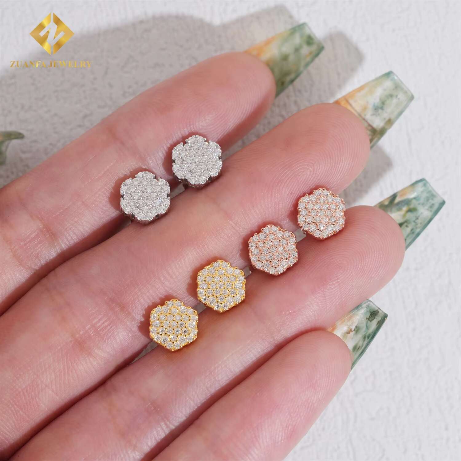 Fine Jeweley Hip Hop Jewelry 925 Sterling Silver Gold Plated Iced Out VVS Diamond Moissanite Screw Stud Earrings