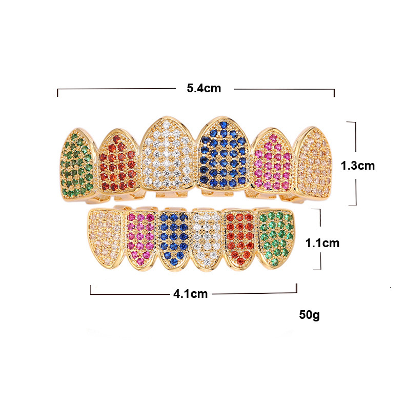 New Arrival 6 Color Iced Out Premium Hip Hop Grillz Vampire Fangs Colorful Diamond Teeth Accessories Rapper Costume Accessories Pass the diamond teste