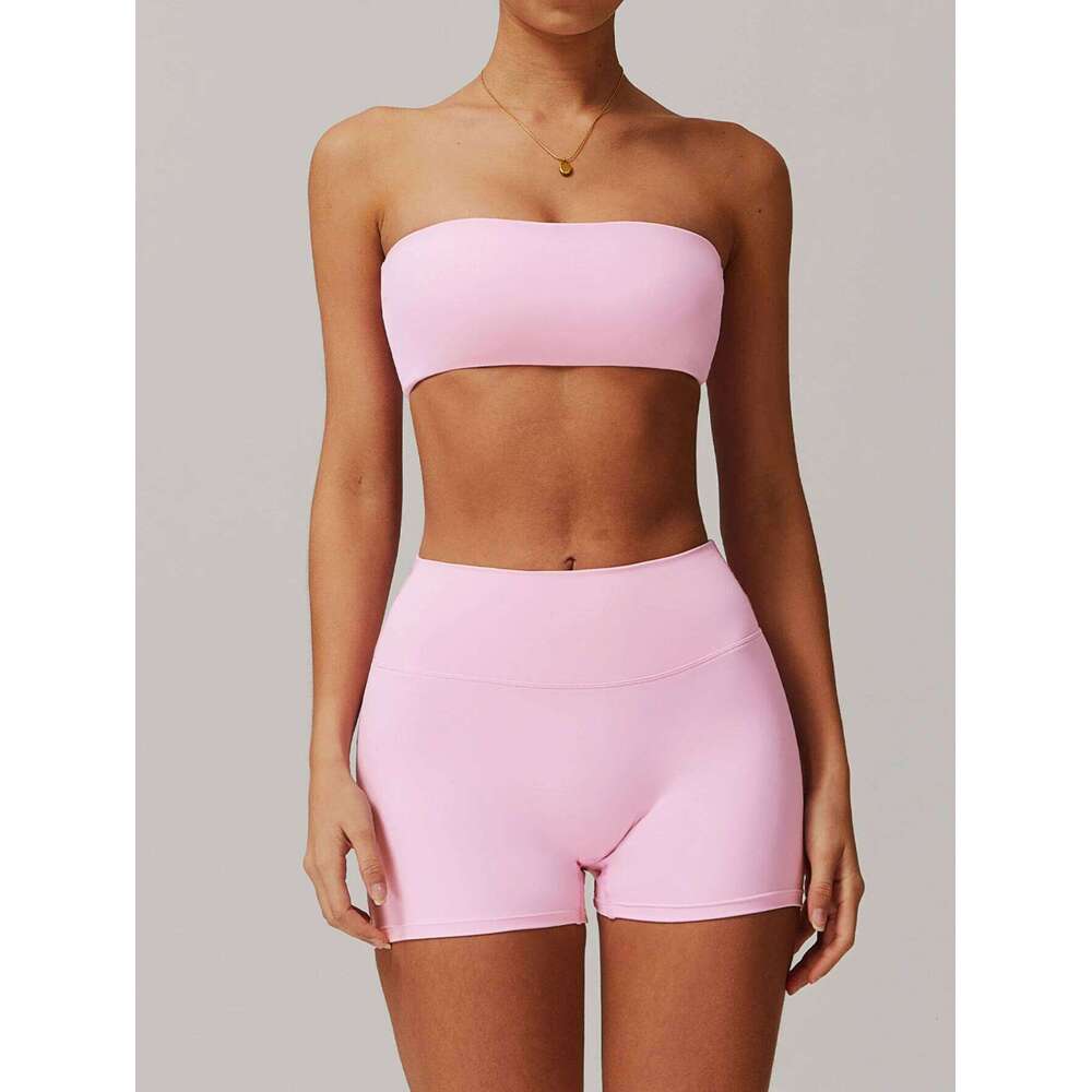 Yoga Set Women's Solid Color Sports Bra Anti-Exposure Push-Up Top High Waist Hip Lifting Shortd Running Fiess Suit 2025 New