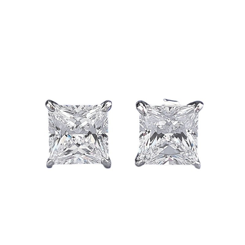 2025 Rulalei Ins Top Sell Stud Earrings Simple Fashion Jewelry Genuine 100% 925 Sterling Silver Princess Cut White Lab Moissanite Diamond Women Elegan