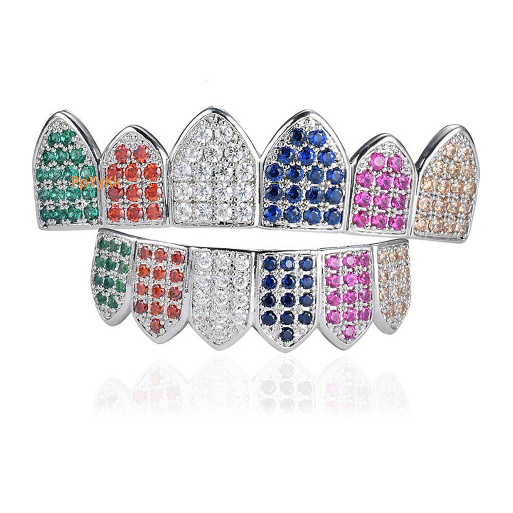 Hip Hop Men's Rainbow Iced Out Moissanite White Gold Premium Grillz Personalized Bling Accessories Pass the diamond tester