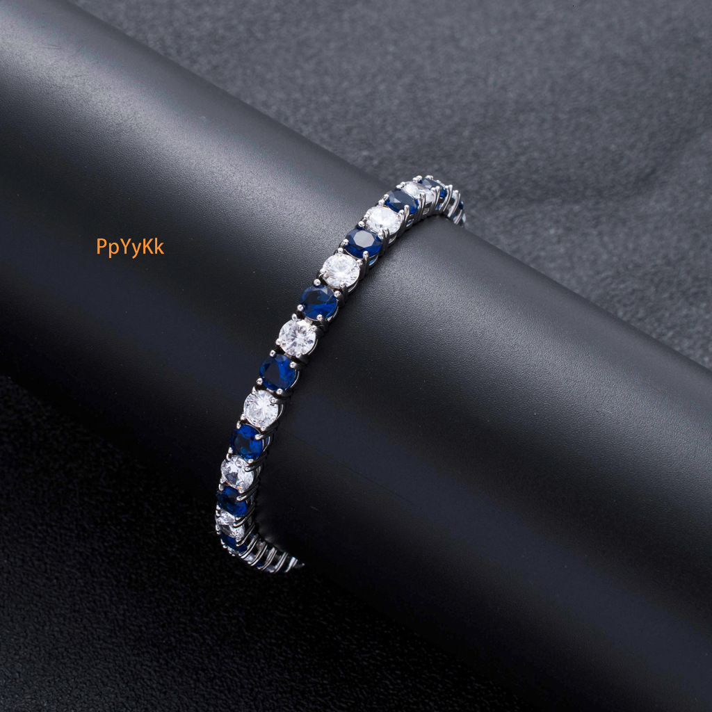 Iced Out Blue White Moissanite Tennis Chain Bling Hip Hop Men's Bracelet Trendy Streetwear Luxury Brand Statement Piece Pass the diamond tester