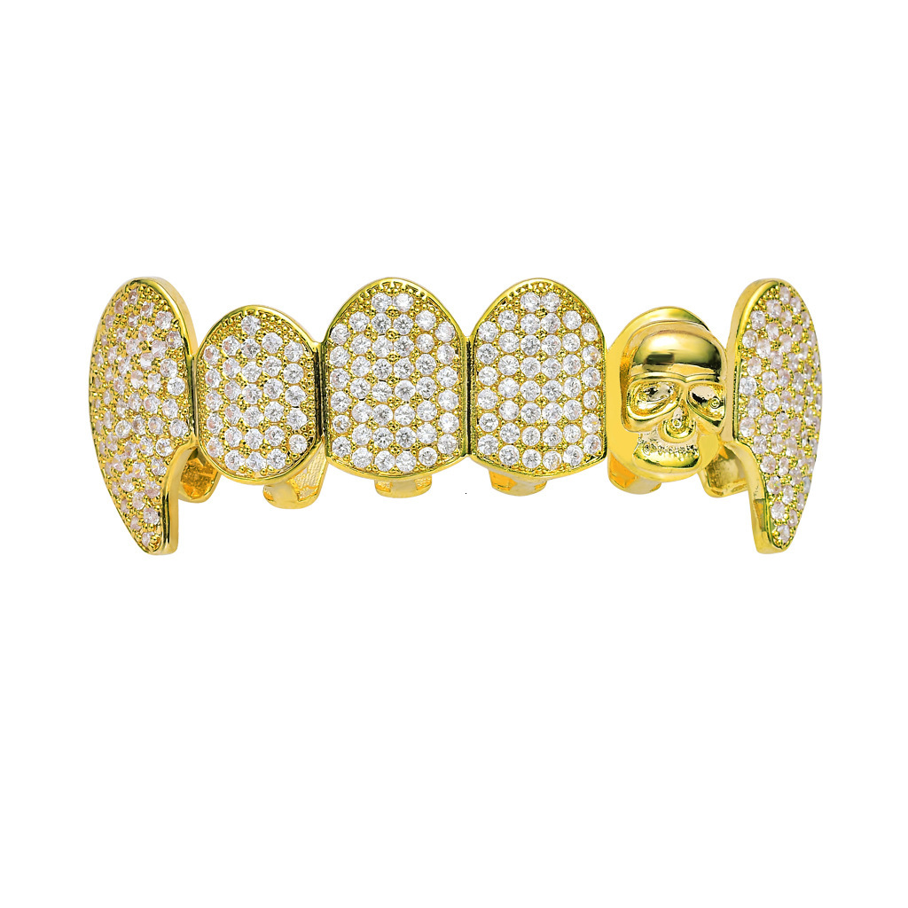 New Arrival Hip Hop Skull Iced Out Solid Gold Moissanite Grillz Halloween Party Costume Accessories Rapper Costume Accessories Pass the diamond tester