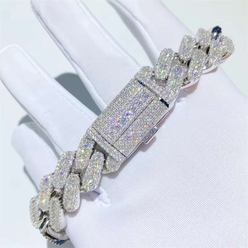 Drop Shipping VVS Moissanite Iced Out Hip Hop Men 13mm Thick Rose Gold Cuban Bracelet