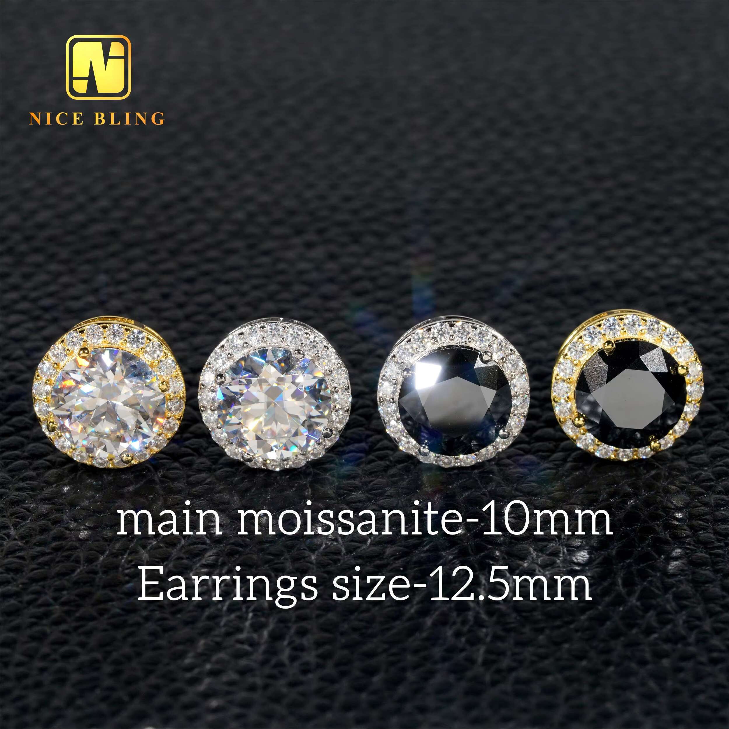 Ready to Ship Popular Moissanite Diamond Halo Earrings Men Women Hip Hop Jewelry 925 Silver Colorful Diamond Ear Studs