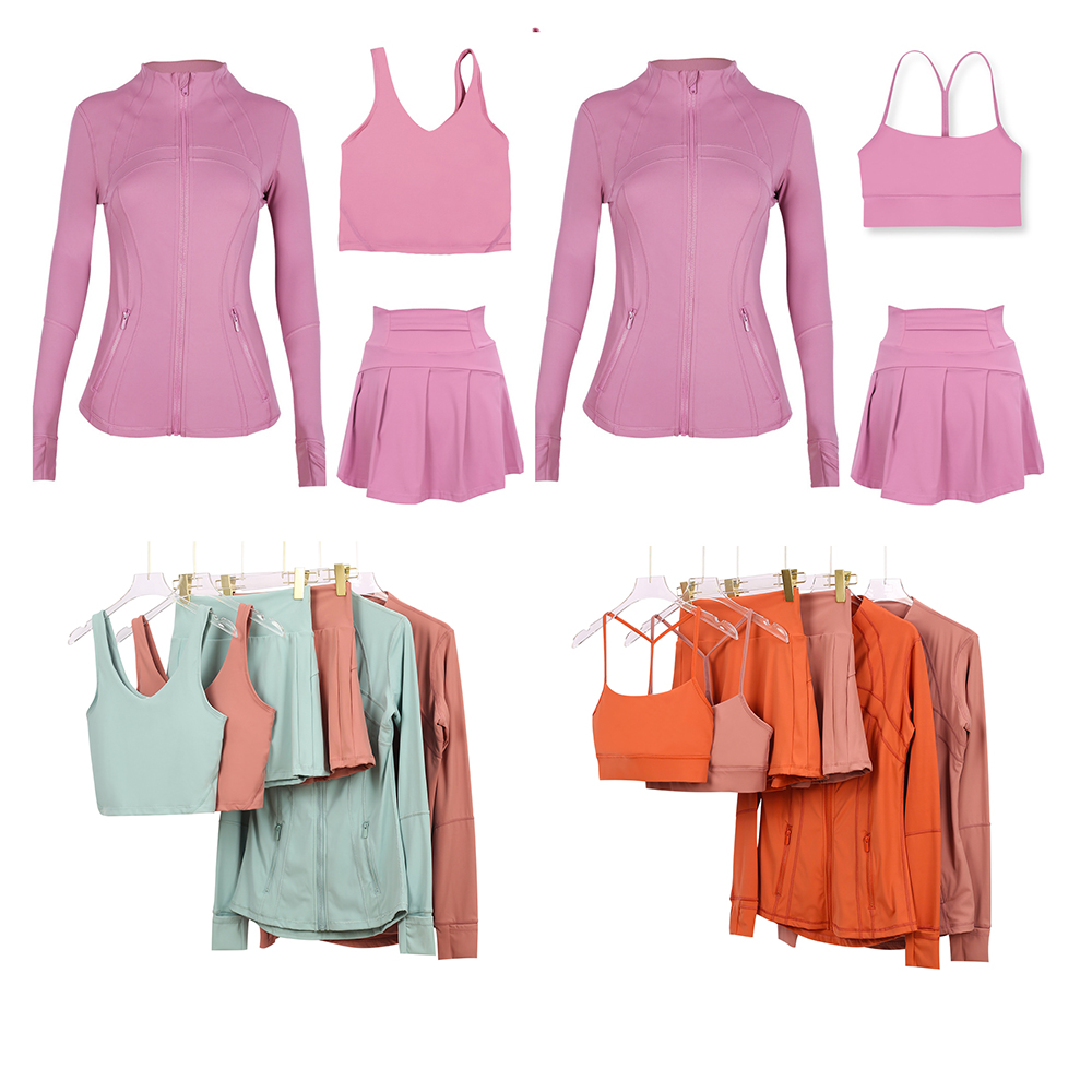 2025--Set Three pieces Workout set Women Yoga Sets lemonize jackets skirt Push Up High Waist Sports Jackets Zip Up Coat Elastic skir Gym Suits