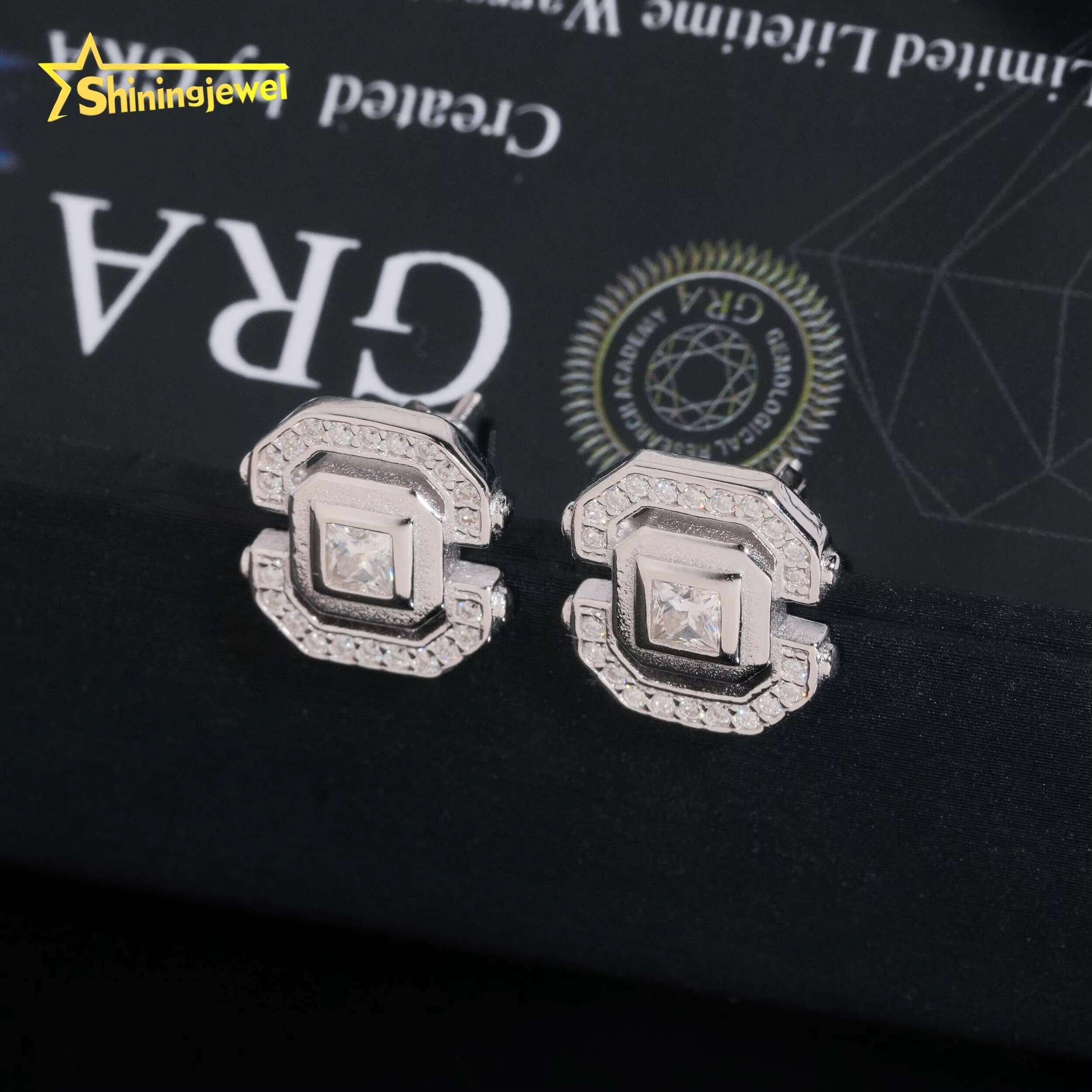 Wholesale Factory Price 925 Silver Fashion Jewelry Moissanite Diamond Hip Hop Stud Earrings